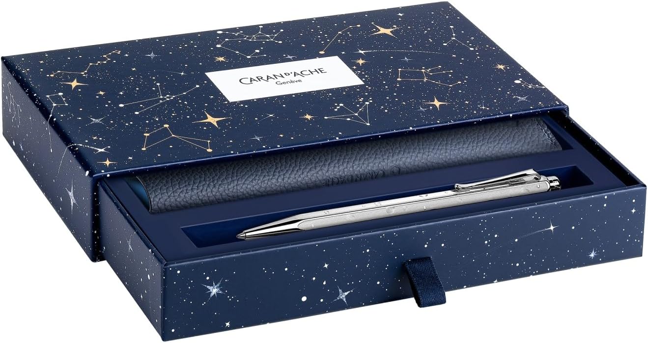 Caran d'Ache 849 Cosmic Blue CC0890.024 - Bolígrafo de aluminio con estuche de piel, edición especial
