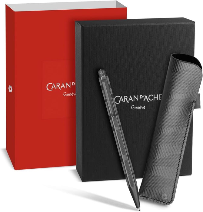 Caran D'ache ECRIDOR Collection "Black Lines" Black Mat Chromed Set Ballpoint Pen and Leather Case
