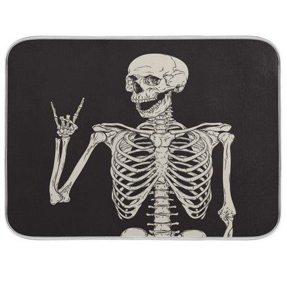 ATTX Black Background Skeleton Dish Drying Mat for Kitchen, Easy Clean Dishwasher Safe Heat Resistant Eco-Friendly Countertop Mat, Halloween Gift 16 X 18 inches