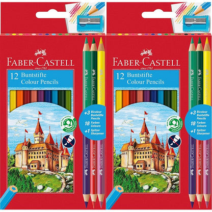 Faber-Castell 110312 Colour Pencil with 3 Bi-Colour Pencil/Sharpener (Pack of 24)