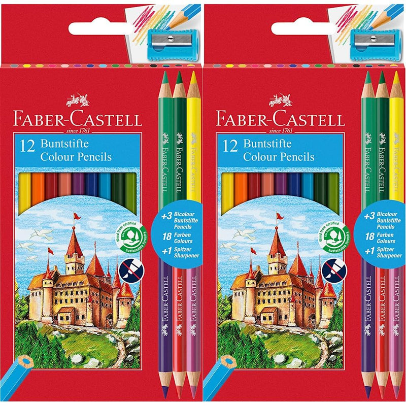 Faber-Castell 110312 Colour Pencil with 3 Bi-Colour Pencil/Sharpener (Pack of 24)