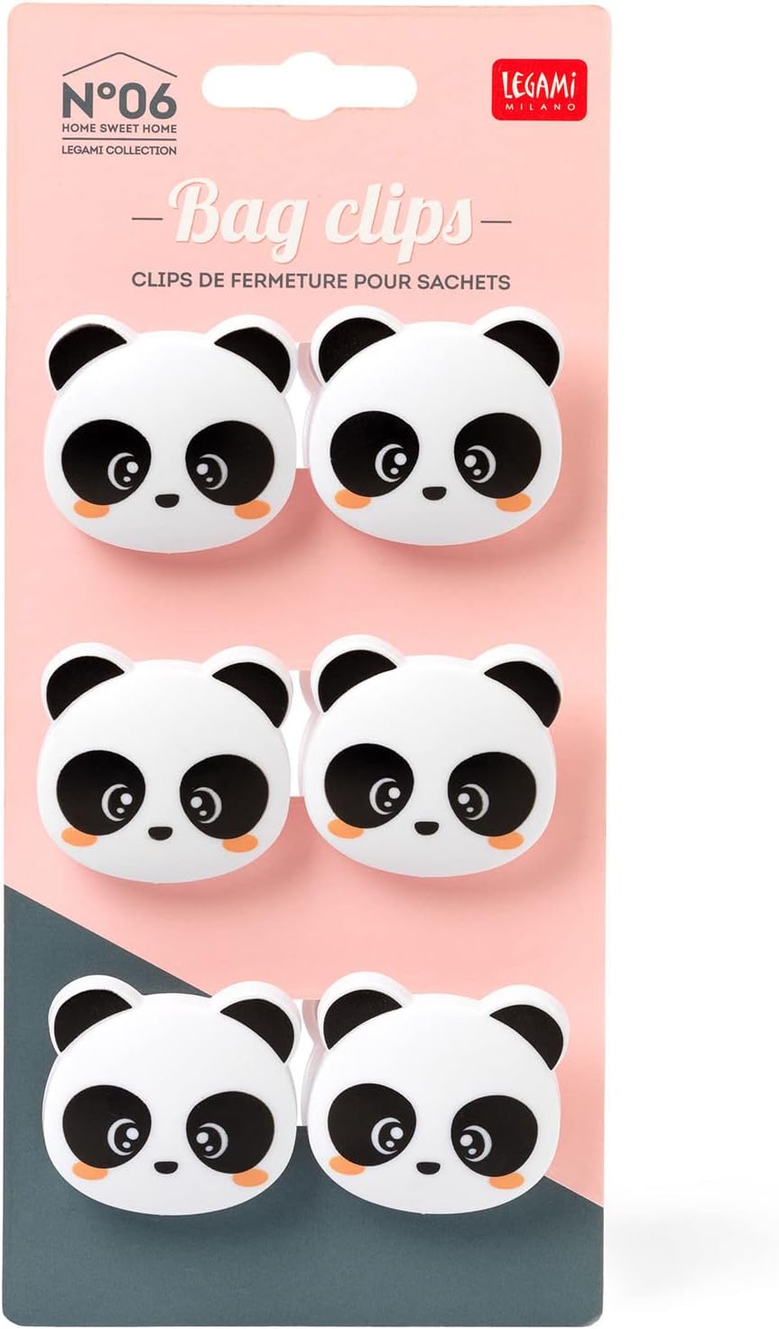 Legami - Set di 6 Clip Chiudi Pacco, per Chiudere le Confezioni, 4x3,3 cm, Tema Panda