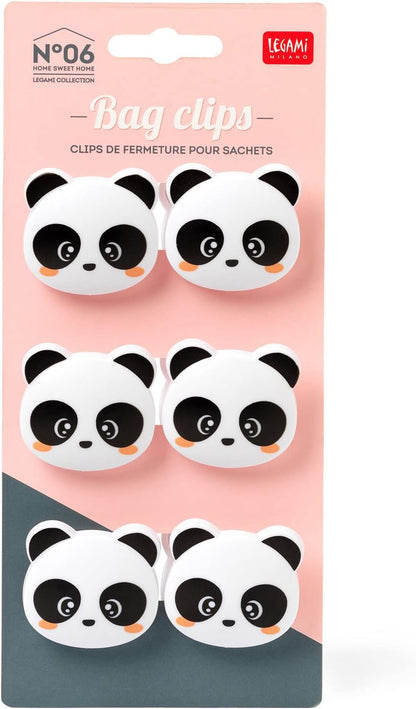 Legami - Set di 6 Clip Chiudi Pacco, per Chiudere le Confezioni, 4x3,3 cm, Tema Panda