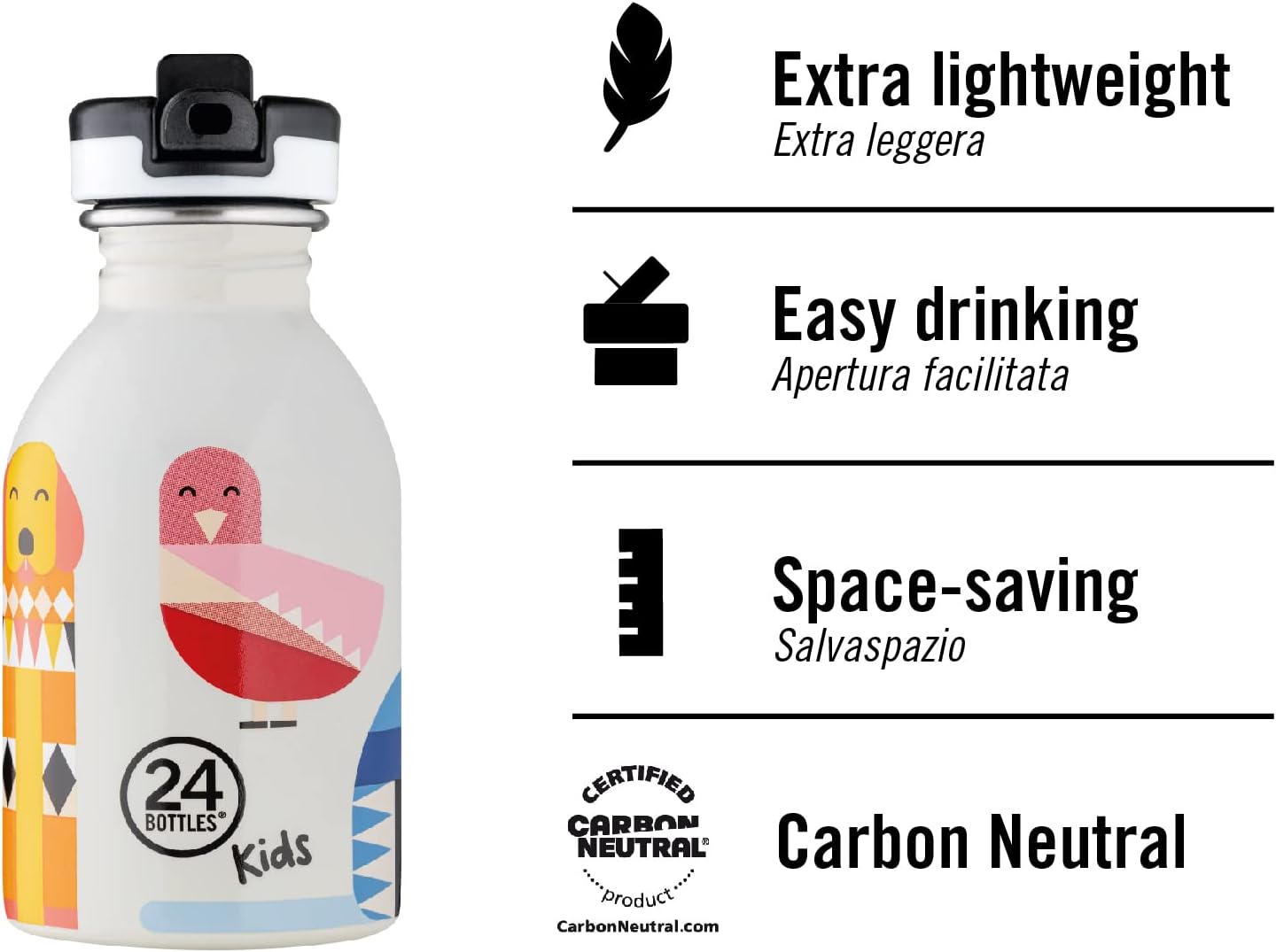 24Bottles Kids Bottle for Kids Primary School and Nursery 500ml Bottle with Cap 100% Airtight Stainless Steel Drinking Bottles Italian Design