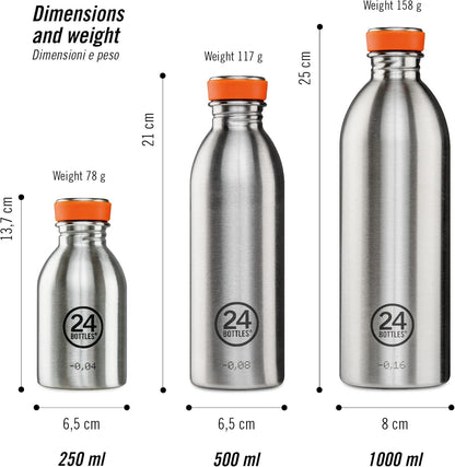 24Bottles Urban - 1L/500ml/250ml Water Bottle, Water Bottle with 100% Tight Closure, Eco BPA-Free Stainless Steel Drinking Bottles