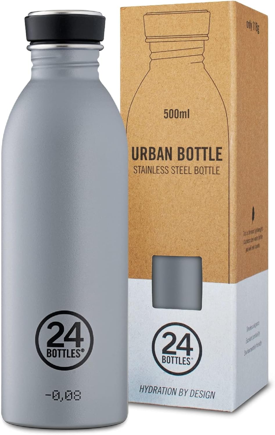 24Bottles Super Lightweight Reusable Stainless Steel Water Bottle, BPA , Urban Bottle, Original Italian Design, Formal Grey, 500 ml