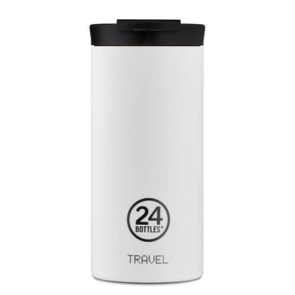 24BOTTLES Travel Tumbler Drinkfles, 600 ml, thermosfles, 6 uur warm/24 uur koud, waterfles met 100% verzegeld deksel, milieuvriendelijke drinkfles van roestvrij staal, ijswit