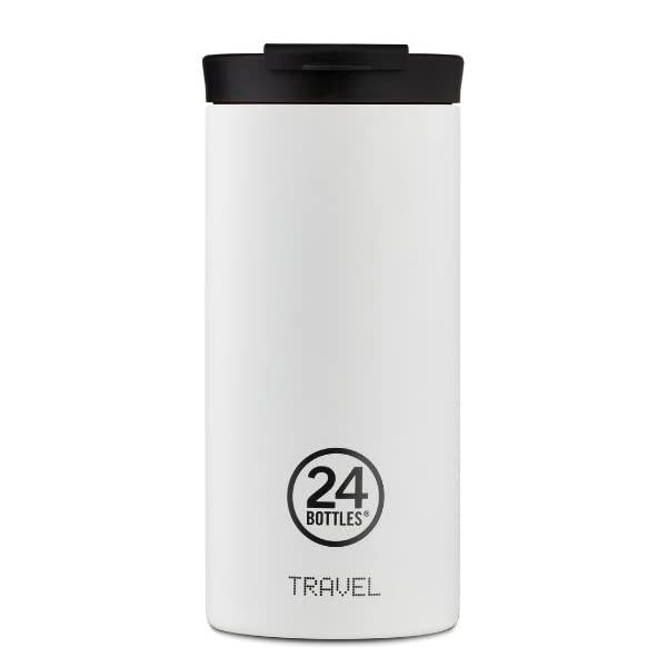 24BOTTLES Travel Tumbler Drinkfles, 600 ml, thermosfles, 6 uur warm/24 uur koud, waterfles met 100% verzegeld deksel, milieuvriendelijke drinkfles van roestvrij staal, ijswit