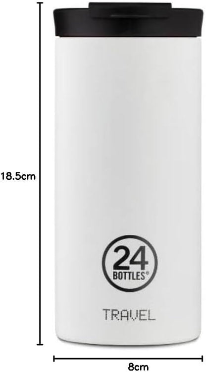 24BOTTLES Travel Tumbler Drinkfles, 600 ml, thermosfles, 6 uur warm/24 uur koud, waterfles met 100% verzegeld deksel, milieuvriendelijke drinkfles van roestvrij staal, ijswit