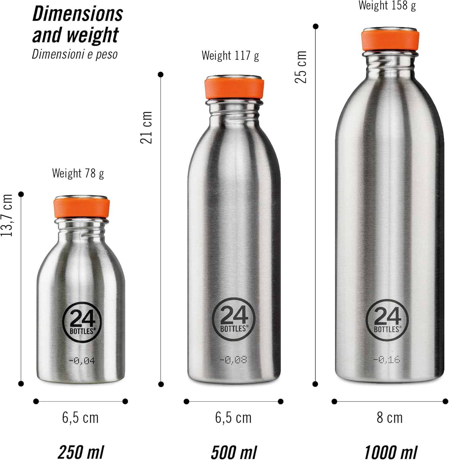 24Bottles Super Lightweight Water Bottle | Reusable Stainless Steel Bottle BPA | Urban Bottle | Original Italian Design - Tuxedo Black 500 ml