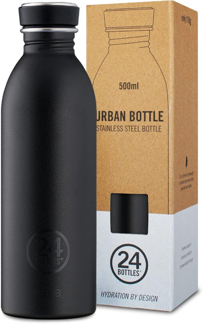 24Bottles Super Lightweight Water Bottle | Reusable Stainless Steel Bottle BPA | Urban Bottle | Original Italian Design - Tuxedo Black 500 ml