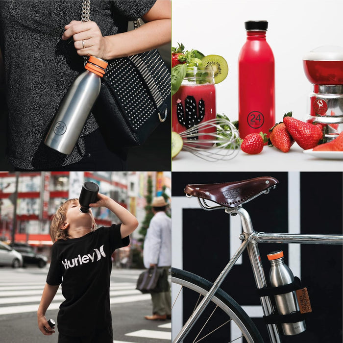 24Bottles Super Lightweight Water Bottle | Reusable Stainless Steel Bottle BPA | Urban Bottle | Original Italian Design - Tuxedo Black 500 ml