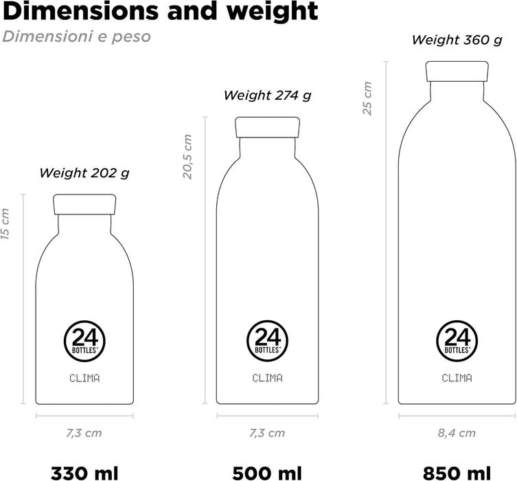 24Bottles Thermal Stainless Steel Thermos Bottle - 24Hours Cold 12Hours Hot | Climate Bottle - Original Italian Design - Tuxedo Black 330ml