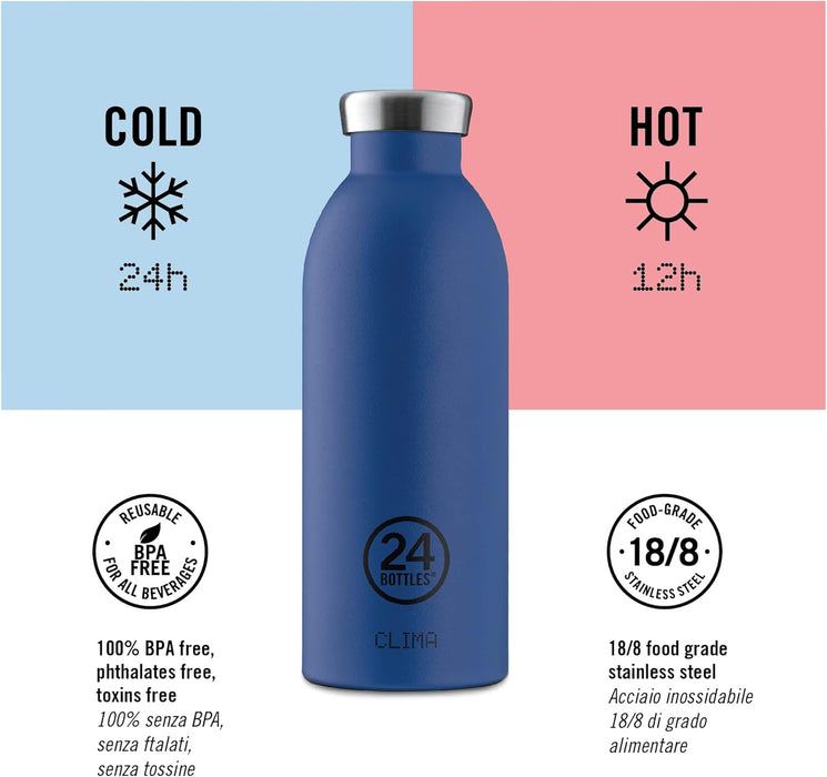 24Bottles Thermal Stainless Steel Thermos Bottle - 24Hours Cold 12Hours Hot | Climate Bottle - Original Italian Design - Tuxedo Black 330ml