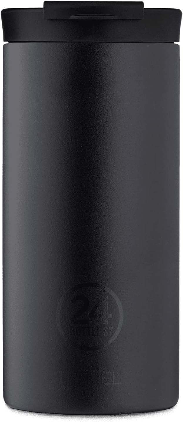 24Bottles Thermal Travel Mug | Stainless Steel Thermos Cup BPA | 12Hours Cold 6Hours Hot | Travel Tumbler | Original Italian Design - Tuxedo Black 600ml