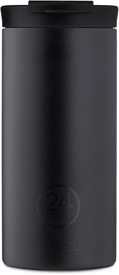 24Bottles Thermal Travel Mug | Stainless Steel Thermos Cup BPA | 12Hours Cold 6Hours Hot | Travel Tumbler | Original Italian Design - Tuxedo Black 600ml