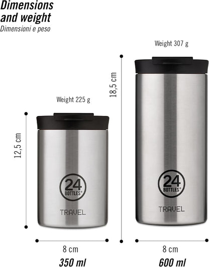 24Bottles Thermal Travel Mug | Stainless Steel Thermos Cup BPA | 12Hours Cold 6Hours Hot | Travel Tumbler | Original Italian Design - Tuxedo Black 600ml
