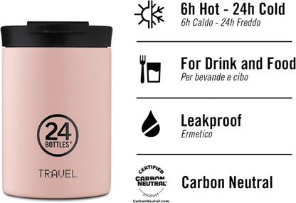 24Bottles Thermal Travel Mug | Stainless Steel Thermos Cup BPA | 12Hours Cold 6Hours Hot | Travel Tumbler | Original Italian Design - Tuxedo Black 600ml