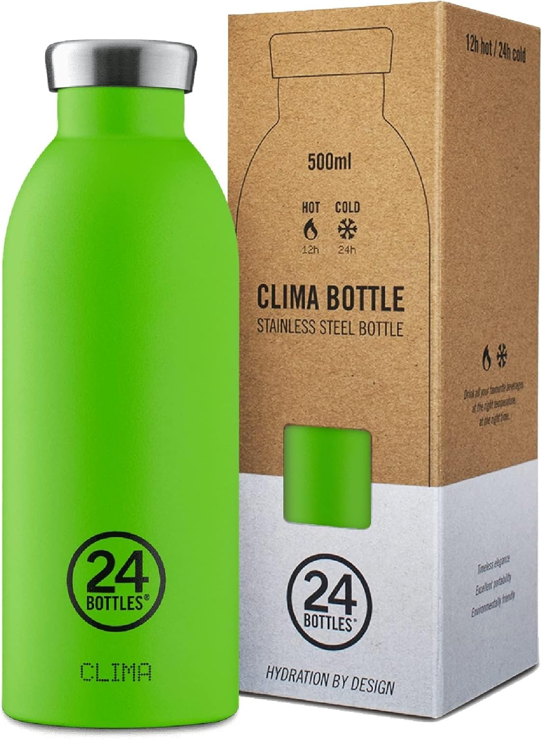 24Bottles Clima Stainless Steel Water Bottle, 500 ml 12H Hot and 24H Cold, Ideal for Gym, Children and Sports