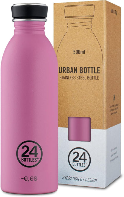 24BOTTLES Super Lightweight Reusable Stainless Steel Water Bottle, BPA Free, Urban Bottle, Original Italian Design, Passion Pink 500ml