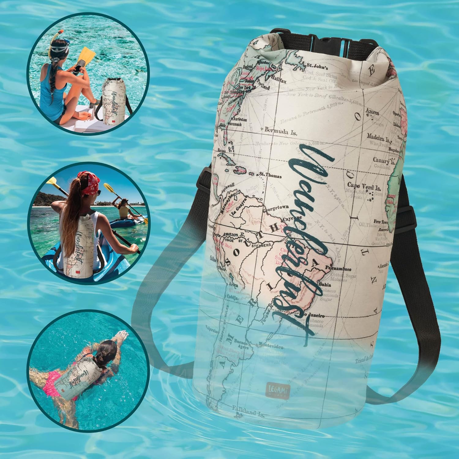 Legami - Waterproof Sack, Waterproof Duffel Bag 10 litres, Dry Bag, Hermetic Seal, Lightweight, Compact, Easy to Carry, Travel, 10 l, Travel