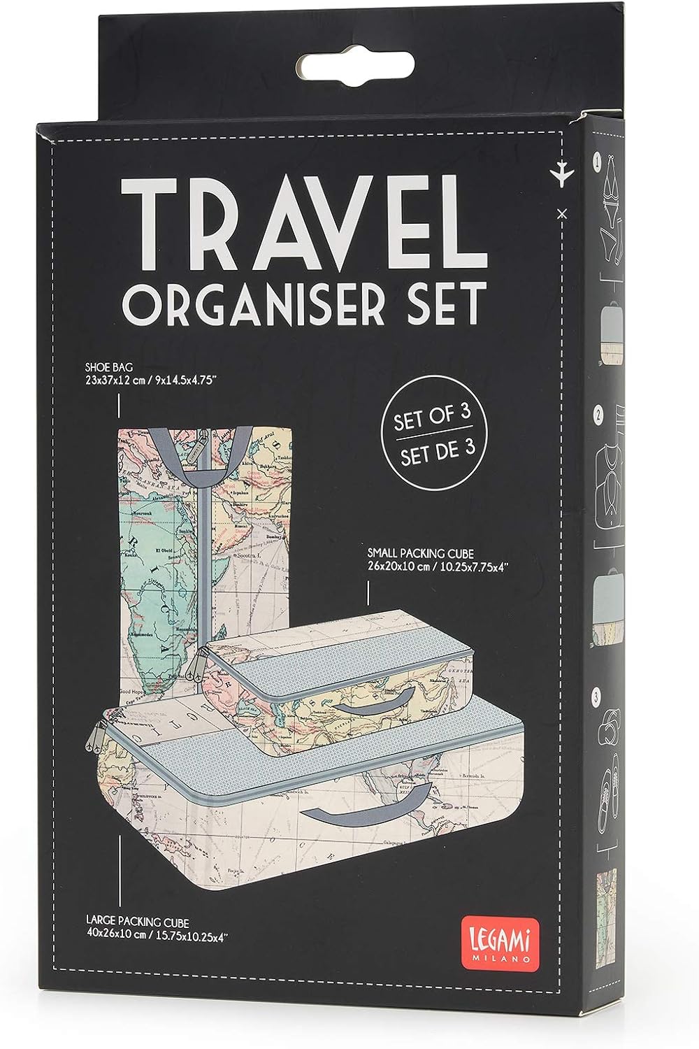 Legami - Travel Organiser - Set of 3 Travel Envelopes - Map Print