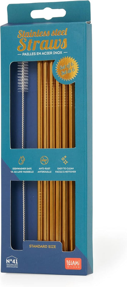 Legami - Set of 6 Stainless Steel Straws - Standard