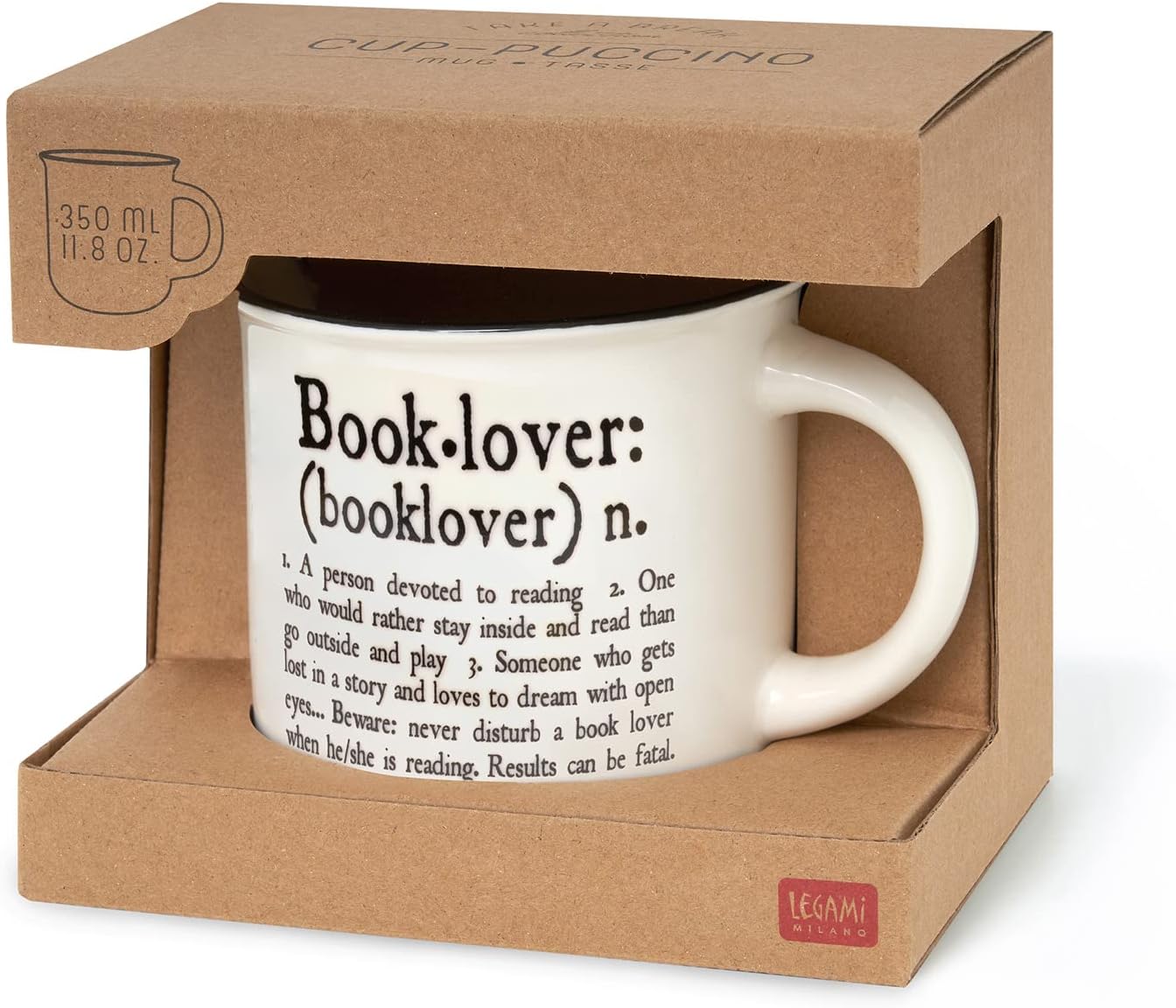 LEGAMI - Cappuccino Cup, Book Lover Theme, New Bone China Porcelain, take a Break Collection, Capacity 350 ml, Dishwasher Safe