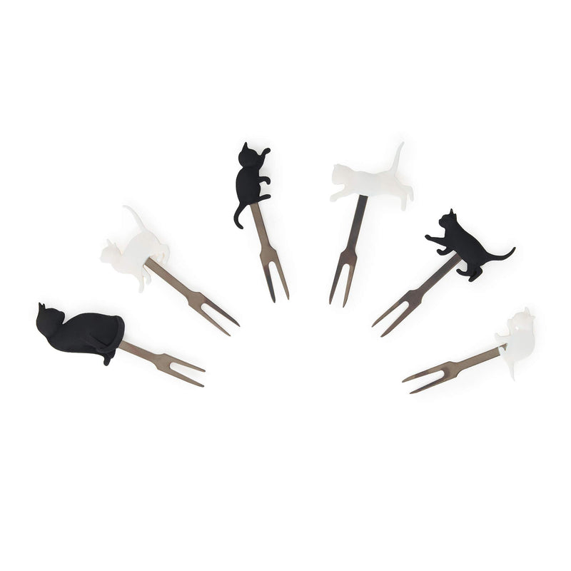 Legami PICK0001 Set of 6 Reusable Durable Finger Food Forks 3.2x9cm Cats Theme, Silicone Stainless Steel