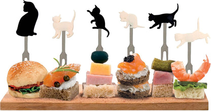 Legami PICK0001 Set of 6 Reusable Durable Finger Food Forks 3.2x9cm Cats Theme, Silicone Stainless Steel