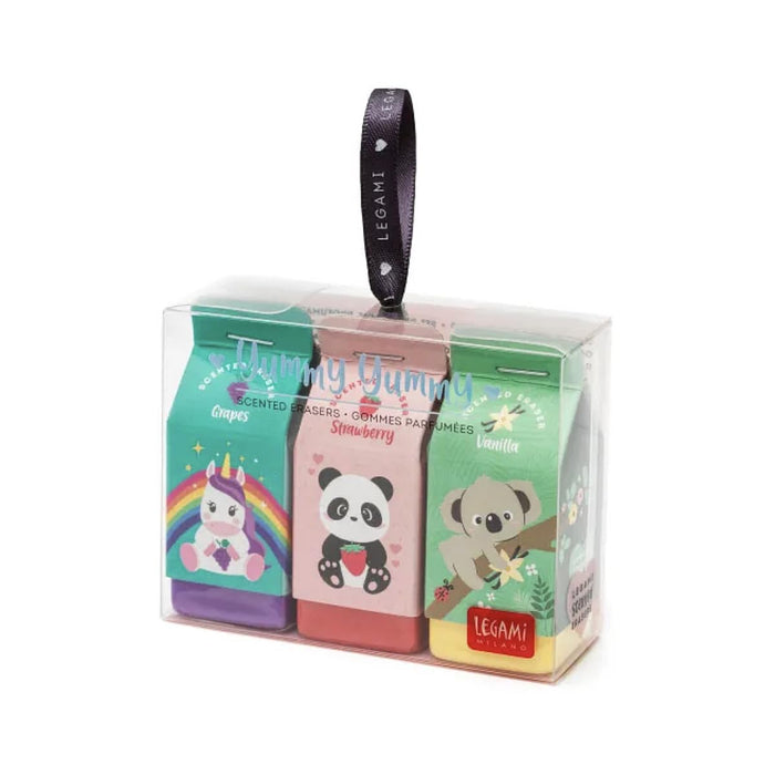 Legami Yummy Yummy, Set of 3 Scented Erasers, 2.7x6 cm, Grape, Strawberry and Vanilla Scented, for Precise Erasing
