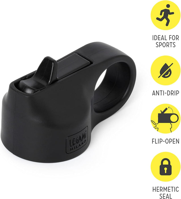 Legami - Water Bottle Cap with Spout, Sport Lid, 8x4.5 cm, Suitable for use on 500 ml Thermal Bottle, Airtight Closure, 2 Straws Included, Dishwasher Safe