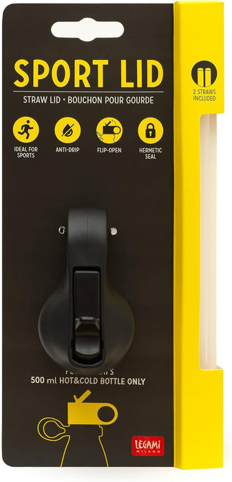 Legami - Water Bottle Cap with Spout, Sport Lid, 8x4.5 cm, Suitable for use on 500 ml Thermal Bottle, Airtight Closure, 2 Straws Included, Dishwasher Safe