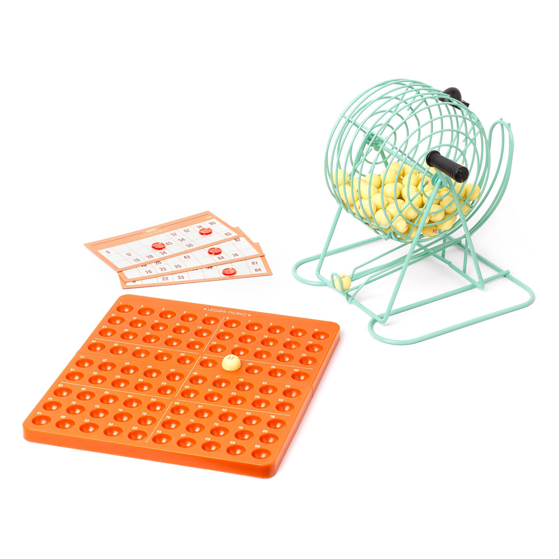 Legami - Tombola, Bingo, 21x23.5 cm, Includes Swivel Metal Ball, 90 Numbered Balls, the Scoreboard, 60 Folders and 300 Number Markers, Automatic Ball Collection