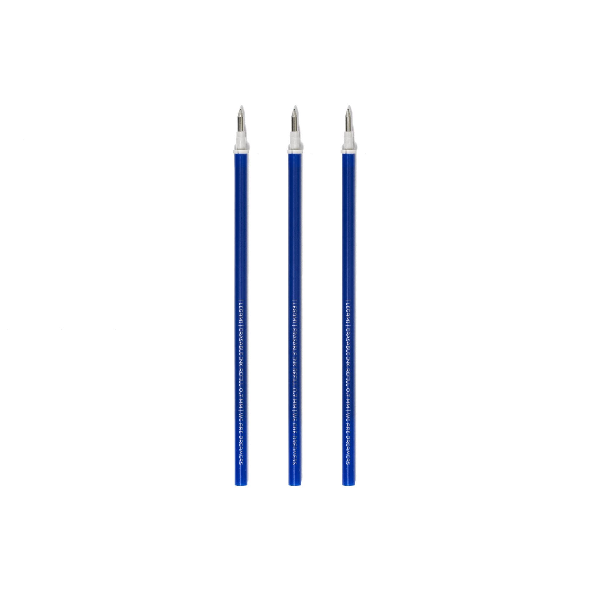 Legami - Refill for Erasable Gel Pen, Set of 3, Height 13 cm, Blue Thermosensitive Ink, Tip 0.7 mm