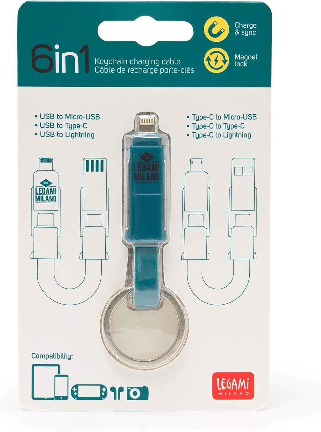 Legami - 6 in 1 Keyring Charging Cable