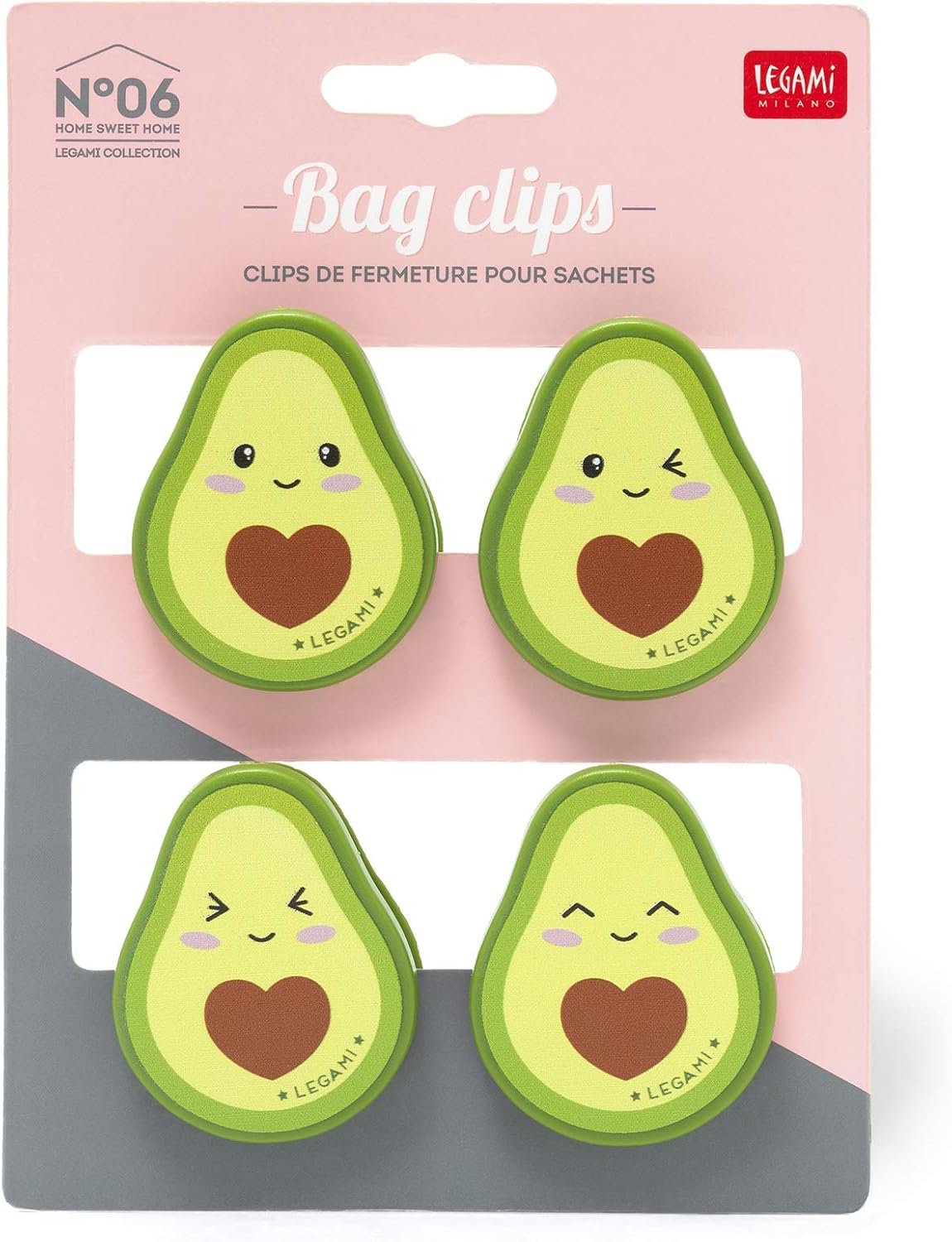 Legami - Set of 4 Clip Close Package, 4.2x5.5 cm, Avocado Theme