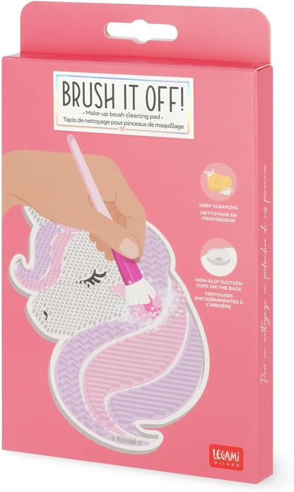 Legami - Makeup Brush Cleaner Mat - Brush it Off! - Makeup Brush Cleaning Pad, Silicone Pad for Cosmetics with Suction Cup, Unicorn Theme