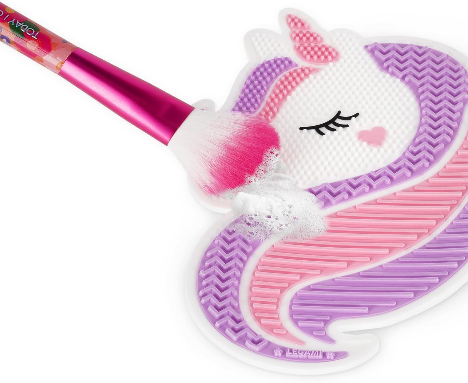 Legami - Makeup Brush Cleaner Mat - Brush it Off! - Makeup Brush Cleaning Pad, Silicone Pad for Cosmetics with Suction Cup, Unicorn Theme