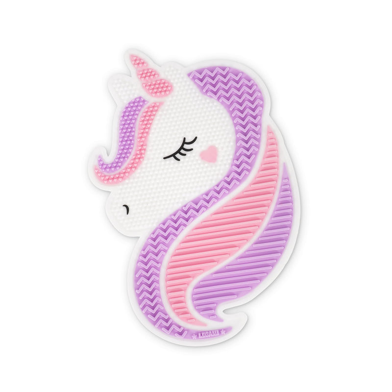 Legami - Makeup Brush Cleaner Mat - Brush it Off! - Makeup Brush Cleaning Pad, Silicone Pad for Cosmetics with Suction Cup, Unicorn Theme