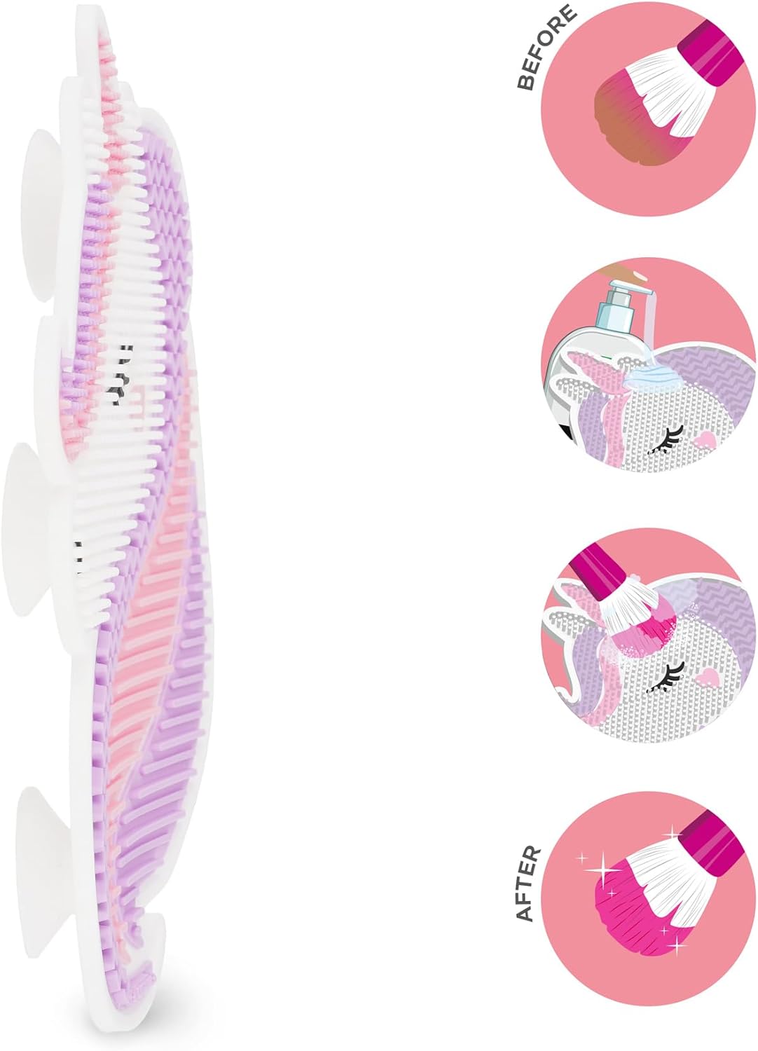 Legami - Makeup Brush Cleaner Mat - Brush it Off! - Makeup Brush Cleaning Pad, Silicone Pad for Cosmetics with Suction Cup, Unicorn Theme