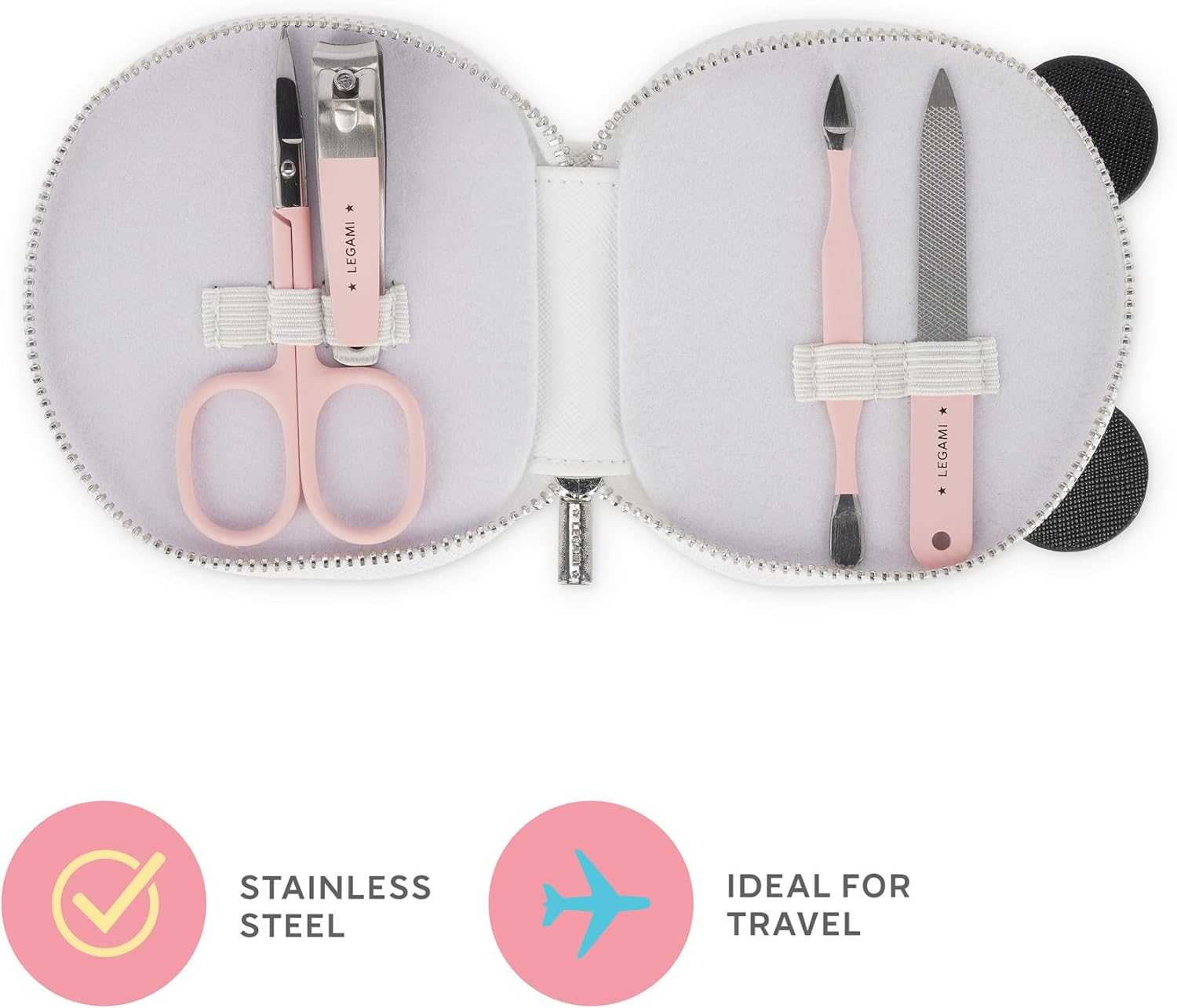 Legami Manicure Kit - But First Nails!, Scissors, Nail Clippers, File, Cuticle Pusher for Manicure and Pedicure, Pocket and Portable Set, Great for Travel, Home Use