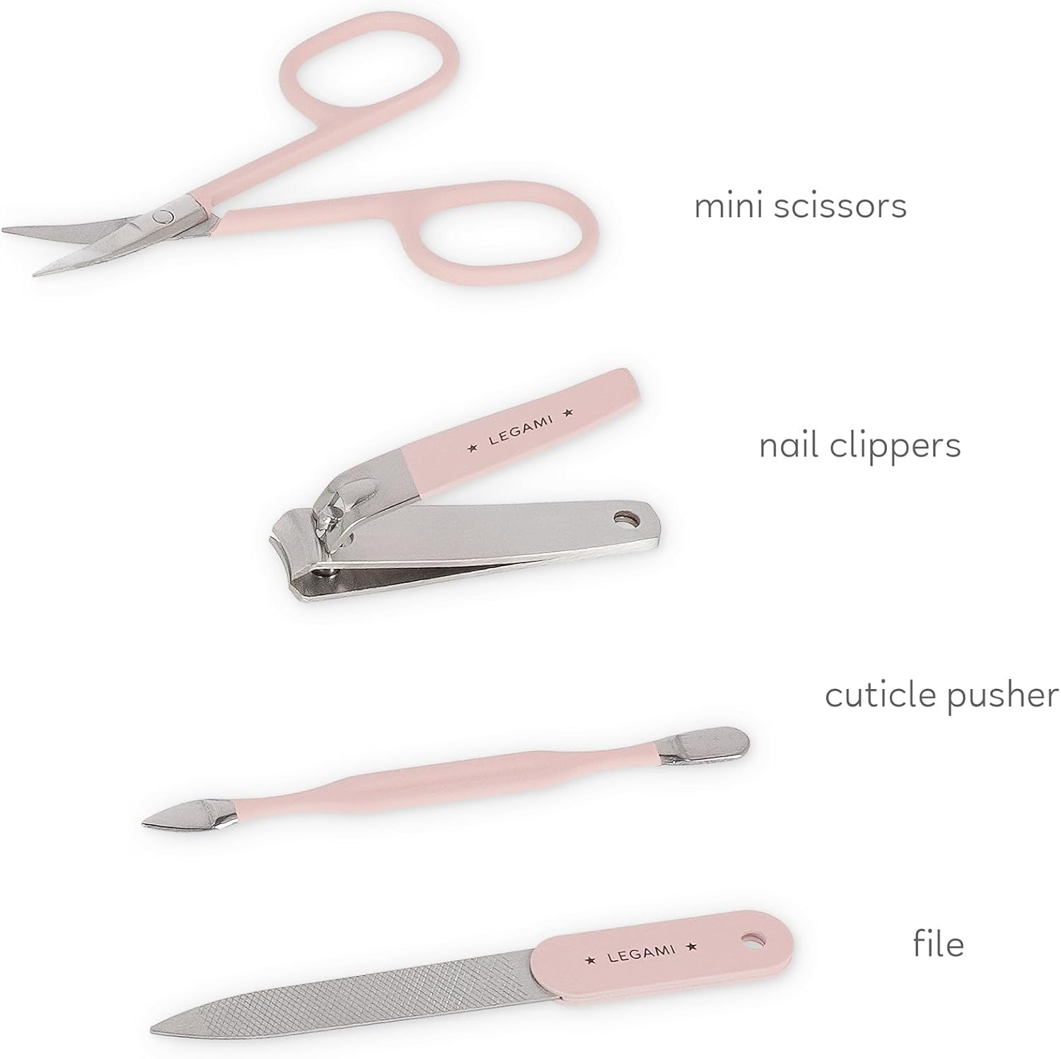 Legami Manicure Kit - But First Nails!, Scissors, Nail Clippers, File, Cuticle Pusher for Manicure and Pedicure, Pocket and Portable Set, Great for Travel, Home Use