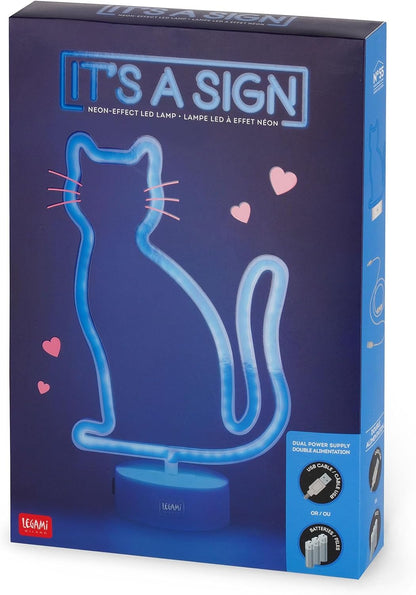 Legami Lampada Led Effetto Neon 'It's a Sign', Lampada Neon Forma di Gatto, Cavo USB Incluso, Night Lights con Piedistallo, Dimensioni 20 x 32.5 x 10 cm, Tema