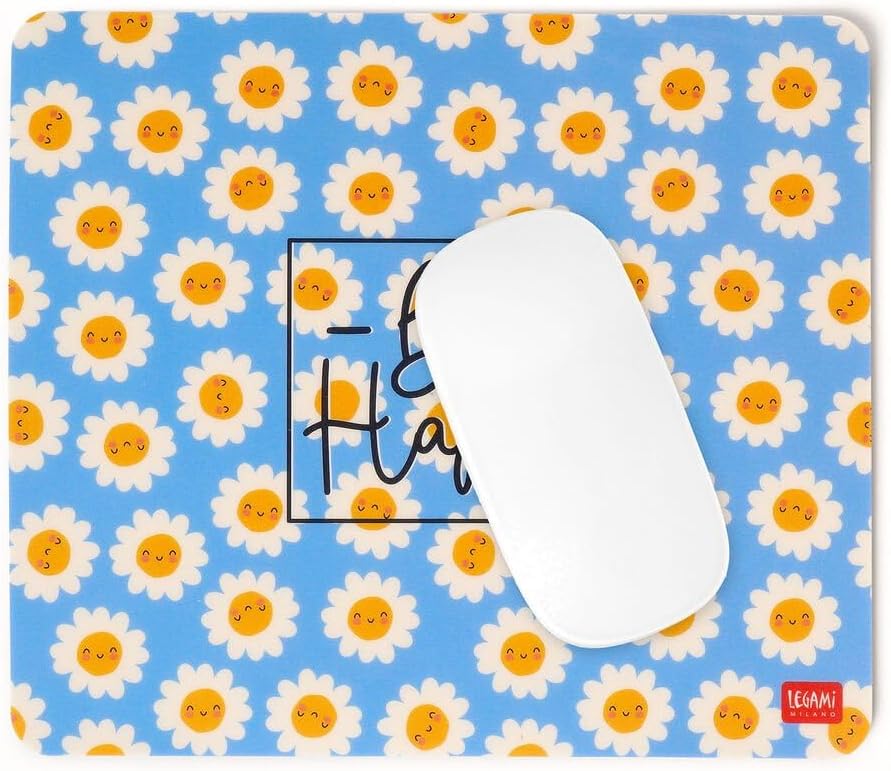 Legami - Mouse Pad, Daisy Theme, Mousepad with Dustproof and Anti-Glare PVC Surface, Non-Slip Rubber Base, 22.3 x 23.3 cm