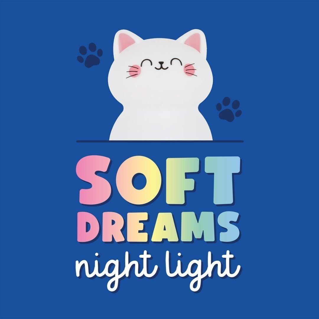 LEGAMI Kitty Night Light - Soft Dreams Rechargeable, White with Pink Accents, Plastic, Silicone