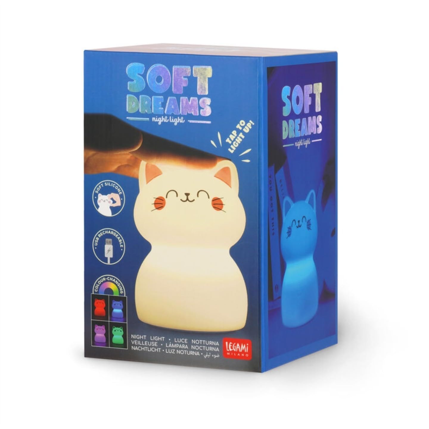 LEGAMI Kitty Night Light - Soft Dreams Rechargeable, White with Pink Accents, Plastic, Silicone