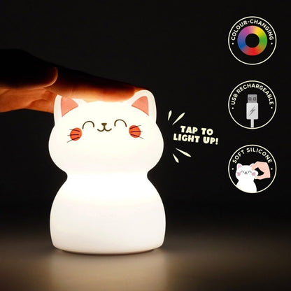 LEGAMI Kitty Night Light - Soft Dreams Rechargeable, White with Pink Accents, Plastic, Silicone