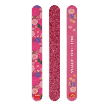Legami - Set van 3 nagelvijlen – nails voor het schilderen, nagelvijl voor inkorten, vijlen en vormen van alle soorten nagels, nauwkeurige manicure, geschikt voor gebruik in de salon en thuis, bloemen