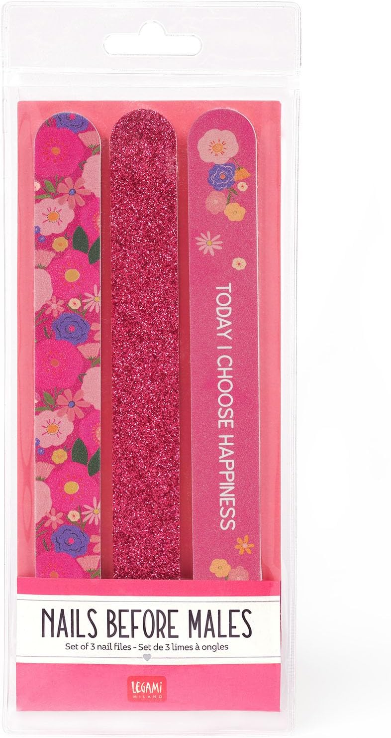 Legami - Set van 3 nagelvijlen – nails voor het schilderen, nagelvijl voor inkorten, vijlen en vormen van alle soorten nagels, nauwkeurige manicure, geschikt voor gebruik in de salon en thuis, bloemen